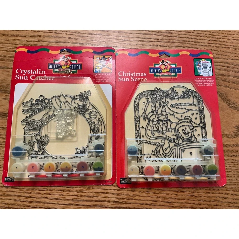 Vintage Disney Mickey's Stuff for Kids Sun Catcher Paint Kits Craft House Set 2